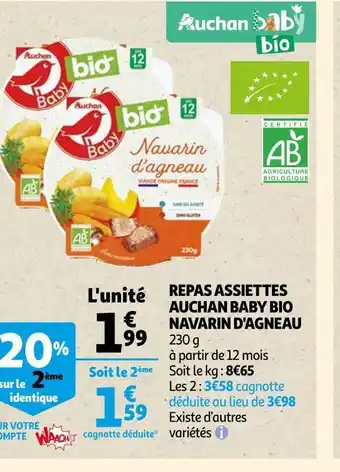 Auchan Auchan baby repas assiettes bio navarin d'agneau offre