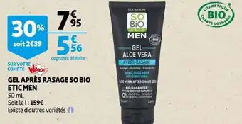 Auchan So bio gel après rasage etic men offre