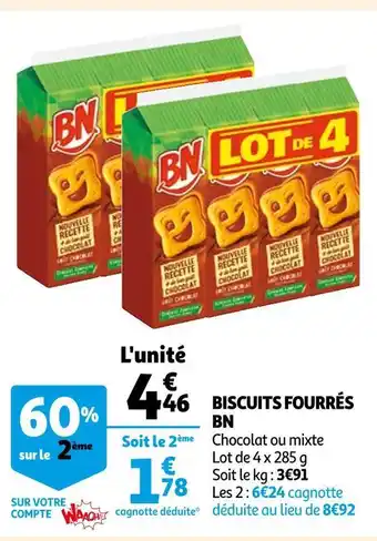 Auchan Bn biscuits fourrés offre