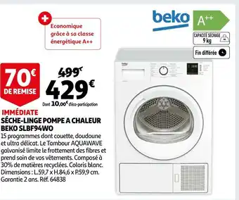 Auchan Beko séche-linge pompe a chaleur slbf94wo offre