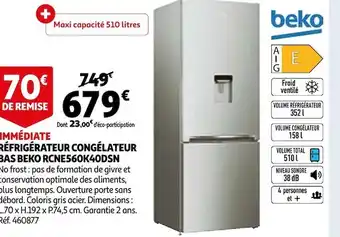 Auchan Beko réfrigérateur congélateur bas rcne560k40dsn offre
