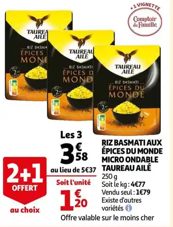 Auchan Taureau ailé riz basmati aux épices du monde micro ondable offre