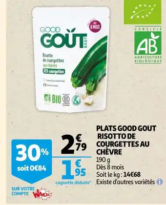 Auchan Good gout plats risotto de courgettes au chèvre offre