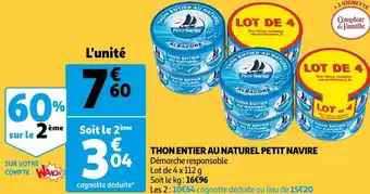 Auchan Petit navire thon entier au naturel offre