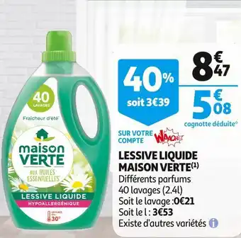 Auchan Supermarché Maison verte lessive liquide offre