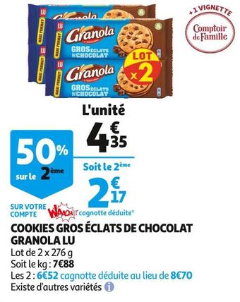 Auchan Supermarché Lu cookies gros éclats de chocolat granola offre