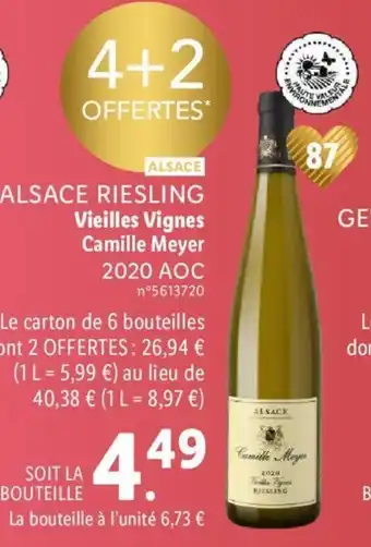Lidl Alsace Riesling Vielles Vignes Camille Meyer 2020 AOC offre