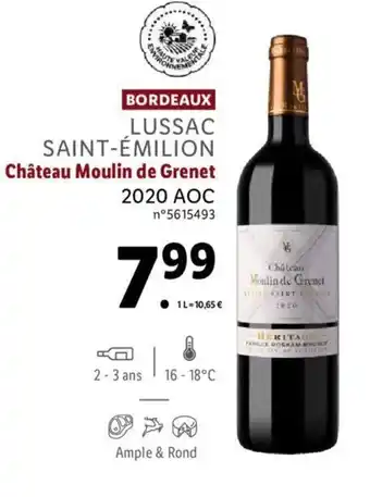 Lidl Lussac Saint-Emilion Chateau Moulin De Grenet 2020 Aoc offre