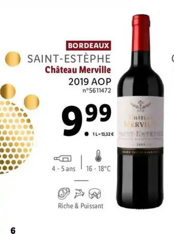 Lidl Saint-Estephe Chateau Merville 2019 Aop offre