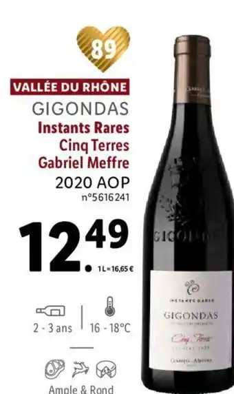 Lidl Gigondas Instants Rares Cinq Terres Gabriel Meffre 2020 Aop offre
