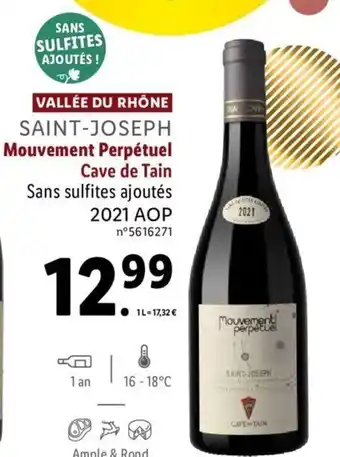 Lidl Saint-Joseph Mouvement Perpetuel Cave De Tain Sans Sulfites Ajoutes 2021 Aop offre