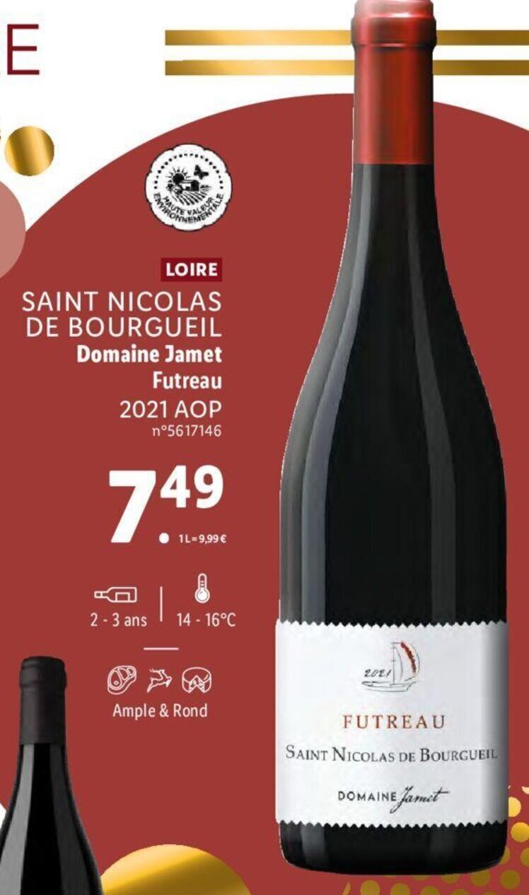 Promo Saint Nicolas De Bourgueil Domaine Jamet Futeau 2021 Aop chez Lidl