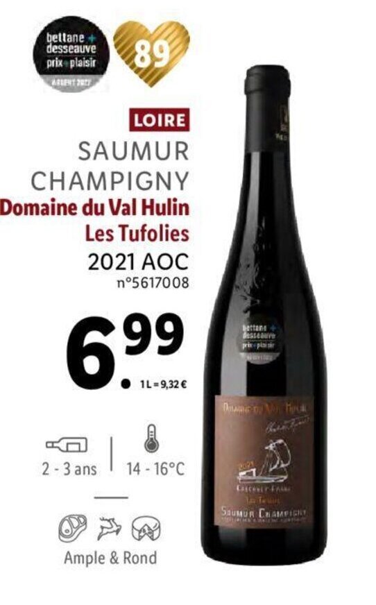 Promo Saumur Champigny Domaine Du Val Hulin Les Tufolies 2021 Aoc chez Lidl