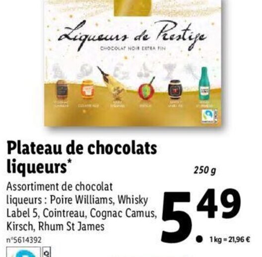 Promo Plateau De Chocolats Liqueurs chez Lidl