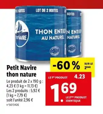 Lidl Petit Navire Thon Nature offre