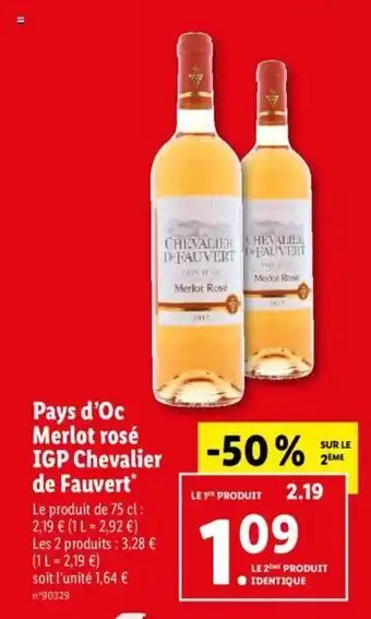 Lidl Pays D'Oc Merlot Rose IGP Chevalier De Fauvert offre