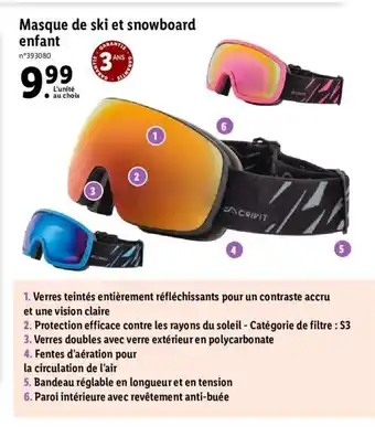 Lidl Masque De Ski Et Snowboard Enfant offre