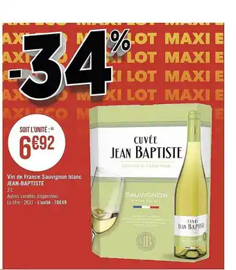 Casino Supermarchés Vin de france sauvignon blanc jean-baptiste offre