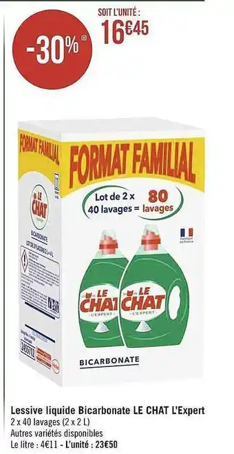 Casino Supermarchés Lessive liquide bicarbonate le chat l'expert offre