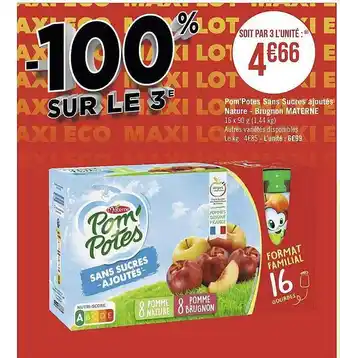 Casino Supermarchés Pom'potes sans sucres ajoutés nature - brugnon materne offre