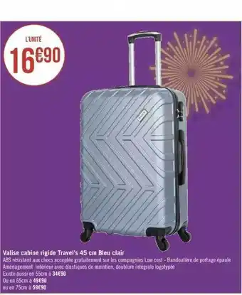 Géant Casino Valise cabine rigide travel's bleu clair offre