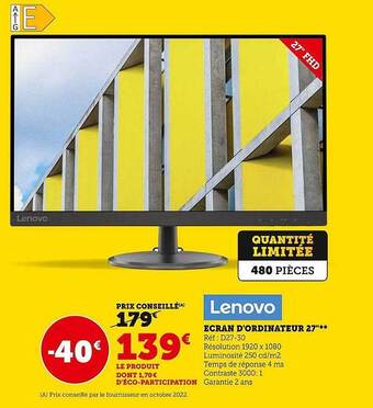 Hyper U Écran d'ordinateur 27 offre