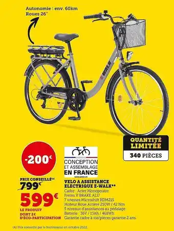Hyper U Vélo à assistance électrique e-walk offre