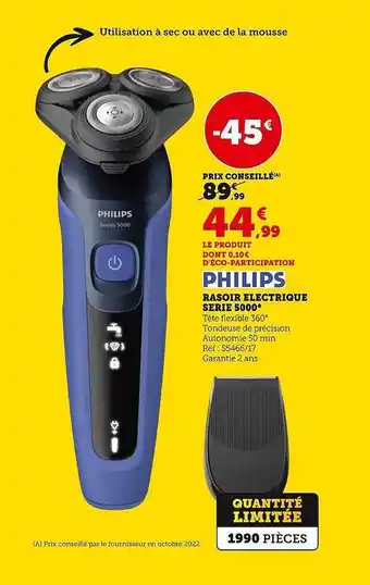 Hyper U Rasoir électrique série 5000 philips offre
