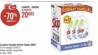 Géant Casino Lessive liquide active clean skip offre
