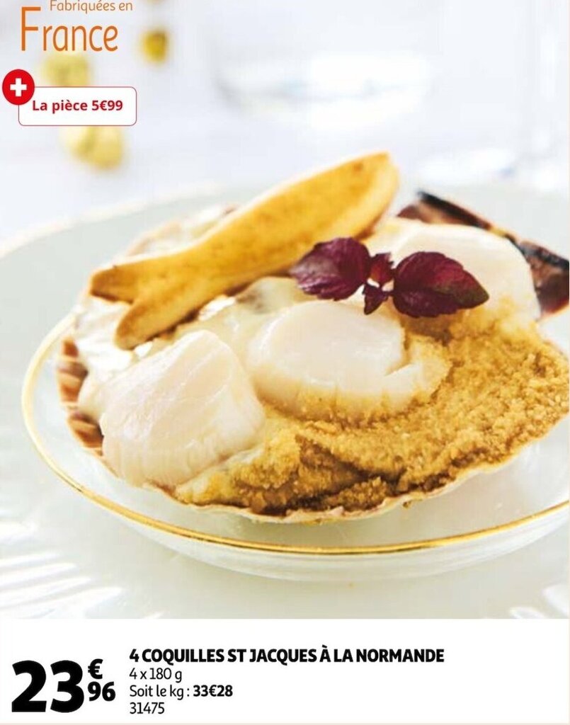 Promo 4 coquilles st jacques à la normande chez Auchan