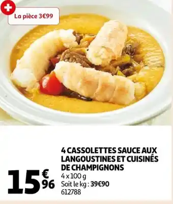 Auchan 4 cassolettes sauce aux langoustines et cuisinés de champignons offre
