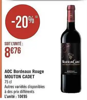Casino Supermarchés Aoc bordeaux rouge mouton cadet offre