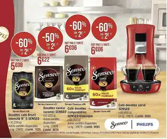 Casino Supermarchés Dosettes café brazil intensité n°5 senseo , dosettes saveur caramel senseo, café dosettes compostables senseo classique, café offre