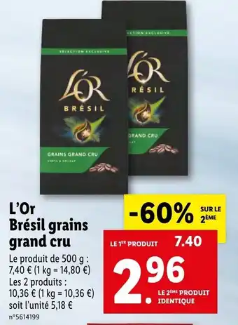 Lidl L'or brésil grains grand cru offre