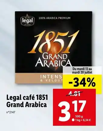 Lidl Legal café 1851 grand arabica offre