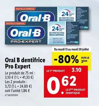Lidl Oral b dentifrice pro expert offre