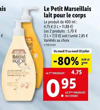 Lidl Le petit marseillais lait pour le corps offre