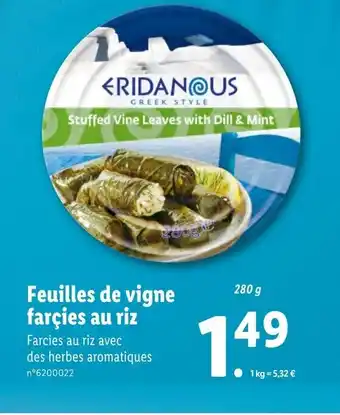 Lidl Feuilles de vigne farcies au riz offre