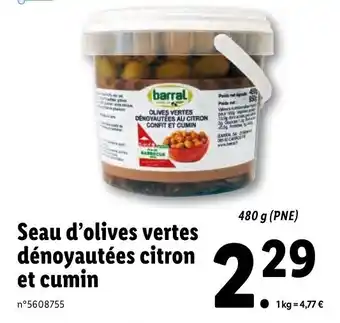 Lidl Seau d'olives vertes dénoyautées citron et cumin offre