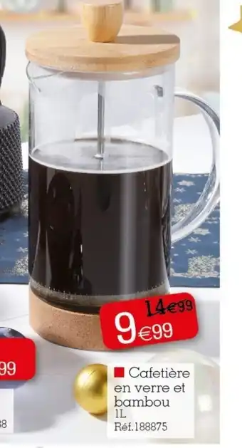 Kandy Cafetière En Verre Et Bambou 1L offre