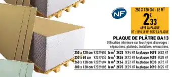 Brico Cash Plaque de plâtre ba13 offre