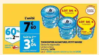 Auchan Thon entier au naturel petit navire offre