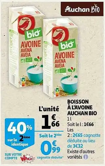 Auchan Boisson à l'avoine auchan bio offre