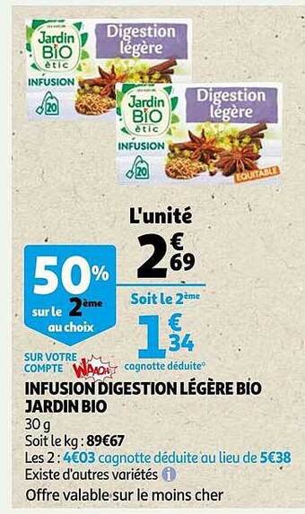 Auchan Infusion digestion légère bio jardin bio offre