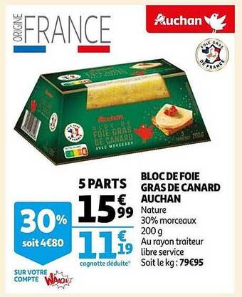 Auchan Bloc de foie gras de canard auchan offre