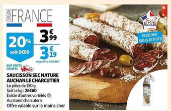 Auchan Saucisson sec nature auchan le charcutier offre