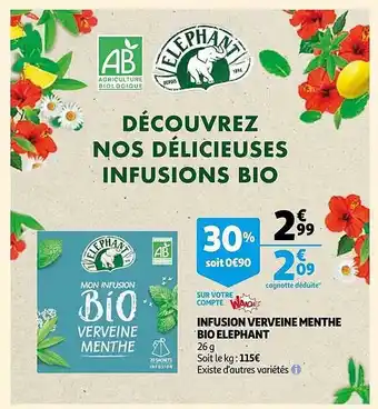 Auchan Infusion verveine menthe bio éléphant offre
