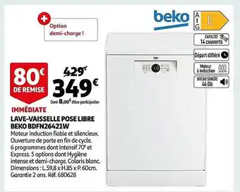 Auchan Lave-vaisselle pose libre beko bdfn26421w offre