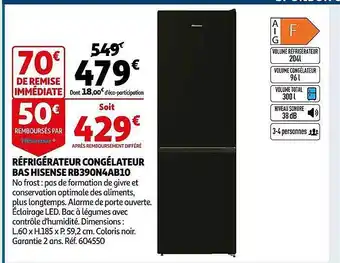 Auchan Réfrigérateur congélateur bas hisense rb390n4ab10 offre