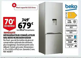 Auchan Réfrigérateur congélateur bas beko rcn560k40dsn offre